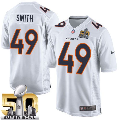 Nike Broncos #49 Dennis Smith White Super Bowl 50 Men's Stitched NFL Game Event Jersey - Click Image to Close